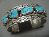 Rare Al Boyd Vintage Native American Navajo Blue Turquoise Sterling Silver Bracelet Cuff-Nativo Arts