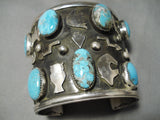 Native American Colossal Ancient Petroglyphs Sterling Silver Turquoise Bracelet-Nativo Arts