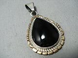 Fascinating Vintage Native American Navajo Black Onyx Sterling Silver & Gold Pendant Old-Nativo Arts
