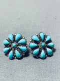 Eviacho Signed Vintage Native American Zuni Signed Blue Gem Cluster Sterling Silver Earrings-Nativo Arts