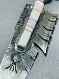 4 Inch Tall Vintage Native American Navajo Opal Sterling Silver Feather Necklace-Nativo Arts