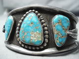 Remarkable Vintage Native American Navajo 3 Kingman Turquoise Sterling Silver Bracelet-Nativo Arts