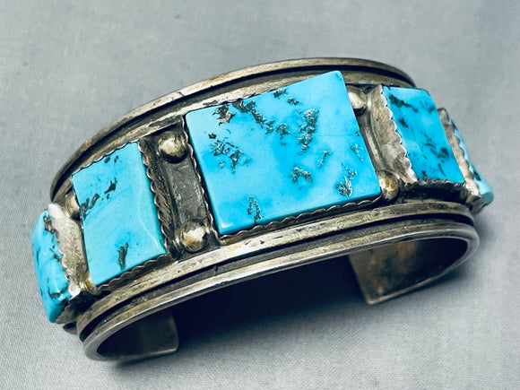 Opulent Vintage Native American Navajo Squared Turquoise Sterling Silver Bracelet-Nativo Arts