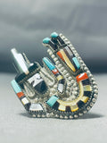 One Of The Best Vintage Native American Zuni Turquoise Rainbowman Sterling Silver Ring-Nativo Arts