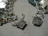 Cute!! Vintage Native American Navajo Zuni Turquoise Sterling Silver Charm Bracelet-Nativo Arts