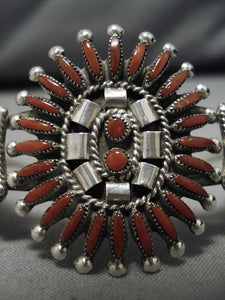 Vintage Zuni Native American Needlepoint Coral Cluster Sterling Silver Bracelet-Nativo Arts