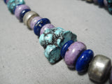 Brilliant Vintage Native American Navajo Lapis Turquoise Sterling Silver Necklace Old-Nativo Arts