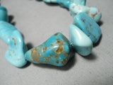 Chunky Dunky Vintage Native American Navajo Carico Lake Turquoise Necklace Old-Nativo Arts