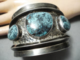 Monster Vintage Native American Navajo Blue Warrior Turquoise Sterling Silver Bracelet Old-Nativo Arts