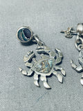 Crab Vintage Southwest Sterling Silver Pearl Inlay Earrings-Nativo Arts