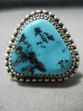 Magnificent Vintage Native American Navajo Triangular Turquoise Sterling Silver Ring-Nativo Arts