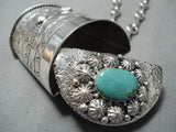 Elaborate Native American Navajo Royston Turquoise Sterling Silver Necklace With Trinket Box-Nativo Arts