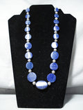 Exquisite Navajo Native American Lapis Sterling Silver Necklace-Nativo Arts