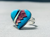 Charming Native American Navajo Inlay Turquoise Purple Spiny Heart Sterling Silver Ring-Nativo Arts