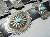 Amazing Vintage Native American Navajo Old Kingman Turquoise Sterling Silver Concho Belt Old-Nativo Arts