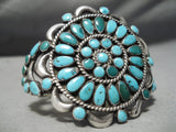 Early Vintage Native American Navajo Blue Green Turquoise Sterling Silver Repoussed Bracelet-Nativo Arts