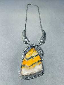 One Of The Best Native American Navajo Honeybee Jasper Sterling Silver Necklace-Nativo Arts