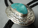 Super Intricate Vintage Native American Navajo Royston Turquoise Sterling Silver Bolo Tie-Nativo Arts