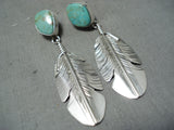 Remarkable Native American Navajo Royston Turquoise Sterling Silver Feather Earrings-Nativo Arts