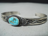 Amazing Vintage Native American Navajo Kingman Turquoise Sterling Silver Bracelet Signed-Nativo Arts