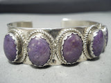 Rare Domed Sugulite Vintage Native American Navajo Sterling Silver Bracelet-Nativo Arts