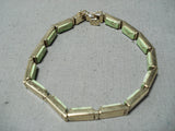 Solid 14k Gold Vintage Native American Navajo Gaspeite Inlay Link Bracelet-Nativo Arts