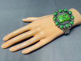 Signed Vintage Native American Navajo Gaspeite Sterling Silver Bracelet-Nativo Arts