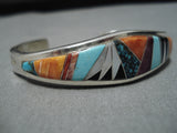 Vintage Native American Navajo Turquoise Raised Inlay Patrick Lincoln Sterling Silver Bracelet-Nativo Arts