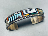 One Of The Most Intricate Vintage Native American Zuni Turquoise Inlay Sterling Silver Bracelet-Nativo Arts