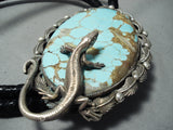 One Of The Biggest Native American Navajo #8 Turquoise Sterling Silver Lizard Bolo Tie-Nativo Arts