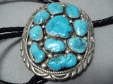 Chunky Vintage Navajo Morenci Turquoise Sterling Silver Bolo Native American-Nativo Arts