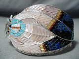 One Of The Most Intricate Native American Zuni Turquoise Inlay Sterling Silver Bracelet-Nativo Arts