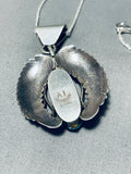 Double Flank Leaf Vintage Native American Navajo Turquoise Sterling Silver Necklace Old-Nativo Arts