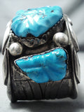 Chunky Hand Carved Vintage Native American Navajo Turquoise Fetish Sterling Silver Bracelet-Nativo Arts