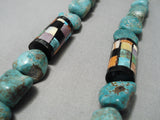 Native American Chunky Huge Santo Domingo Turquoise Inlay Sterling Silver Bracelet Old-Nativo Arts