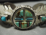 Quality Feather Vintage Zuni Native American Turquoise Bracelet Old-Nativo Arts