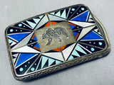 Heavy So Intricate Vintage Native American Navajo Bear Turquoise Sterling Silver Buckle-Nativo Arts
