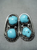 Fabulous Vintage Native American Navajo Turquoise Sterling Silver Earrings-Nativo Arts