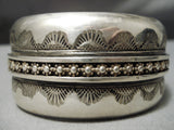 Wide Hand Tooled Vintage Native American Navajo Sterling Silver Bracelet Old-Nativo Arts