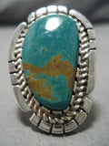 Huge Vintage Native American Navajo Green Turquoise Sterling Silver Ring-Nativo Arts