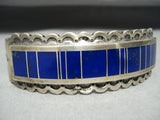 Thicker Signed Vintage Native American Navajo Lapis Sterling Silver Bracelet-Nativo Arts