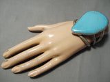 Stunning Vintage Native American Navajo Deep Blue Sea Turquoise Sterling Silver Bracelet-Nativo Arts