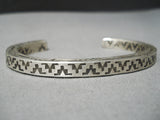 Thick And Heavy!! Native American Navajo Sterling Silver Pueblo Geomtric Bracelet-Nativo Arts
