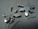 Exquisite Native American Navajo Coral Sterling Silver Dragonfly Earrings-Nativo Arts