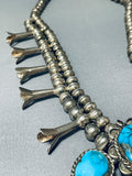 Rare Morenci Turquoise Vintage Native American Navajo Sterling Silver Squash Blossom Necklace-Nativo Arts