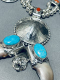 Native American 270 Gram Southwestern Turquoise Sterling Silver Squash Blossom Necklace-Nativo Arts