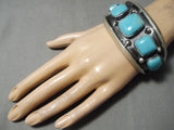Heavy Huge Big Sturdy Vintage Native American Navajo #8 Turquoise Sterling Silver Bracelet Cuff-Nativo Arts