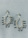 Extremely Unique Vintage Native American Navajo Sterling Silver Squash Blossom Earrings-Nativo Arts