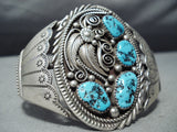 Magnificent Vintage Native American Navajo Kingman Turquoise Sterling Silver Bracelet Old-Nativo Arts