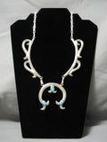 Incredible Native American Navajo Betsoi Sterling Silver Naja Carico Lake Turquoise Necklace-Nativo Arts
